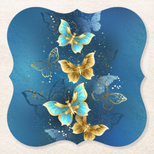 Golden butterflies paper coaster