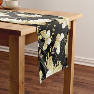 Golden butterflies Pattern 20.bw Black BG Short Table Runner