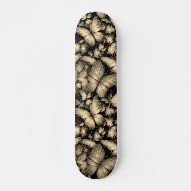 Golden Butterflies Print Skateboard (Front)