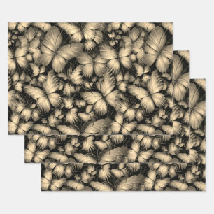 Golden Butterflies Print Wrapping Paper Sheet