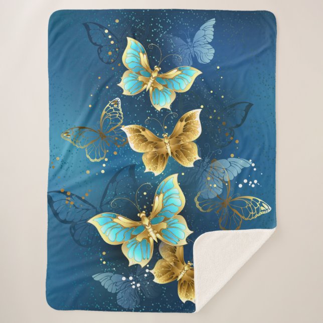 Golden butterflies sherpa blanket (Front)
