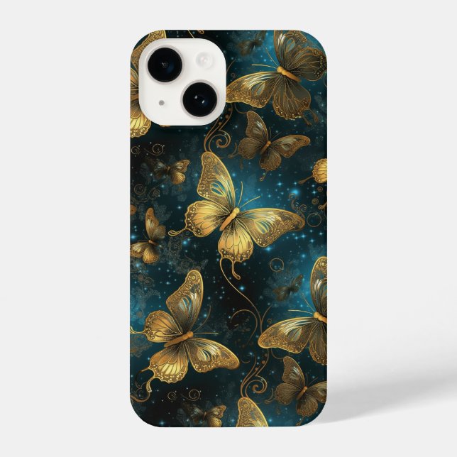Golden Butterflies Slim Fit iPhone 14 Case (Back)