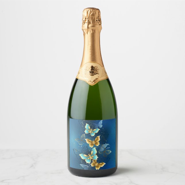 Golden butterflies sparkling wine label (Front)