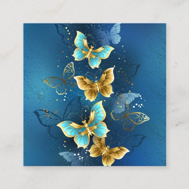 Golden butterflies square business card (Front)