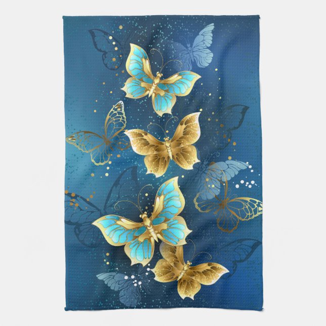 Golden butterflies tea towel (Vertical)