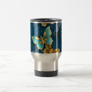 Golden butterflies travel mug