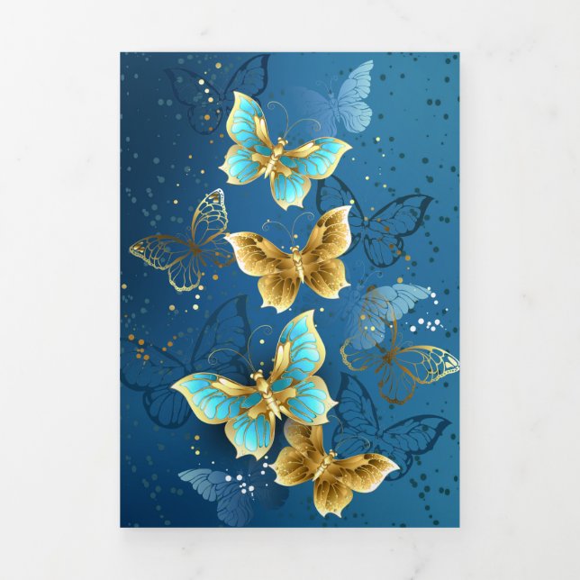 Golden butterflies Tri-Fold invitation (Cover)