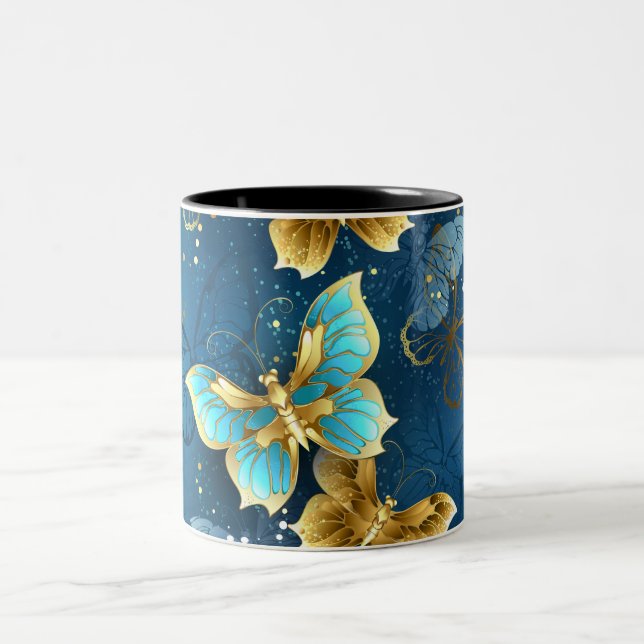 Golden butterflies Two-Tone coffee mug (Center)