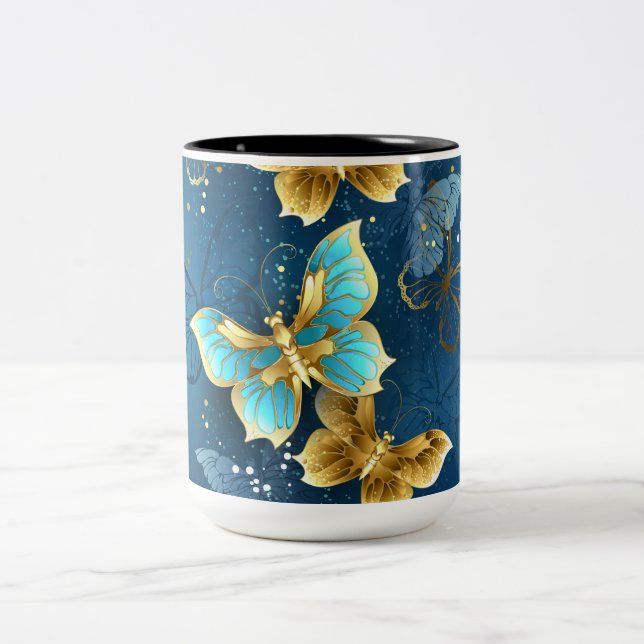 Golden butterflies Two-Tone coffee mug (Center)