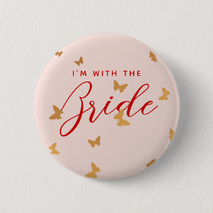 GOLDEN BUTTERFLIES WEDDING 6 CM ROUND BADGE