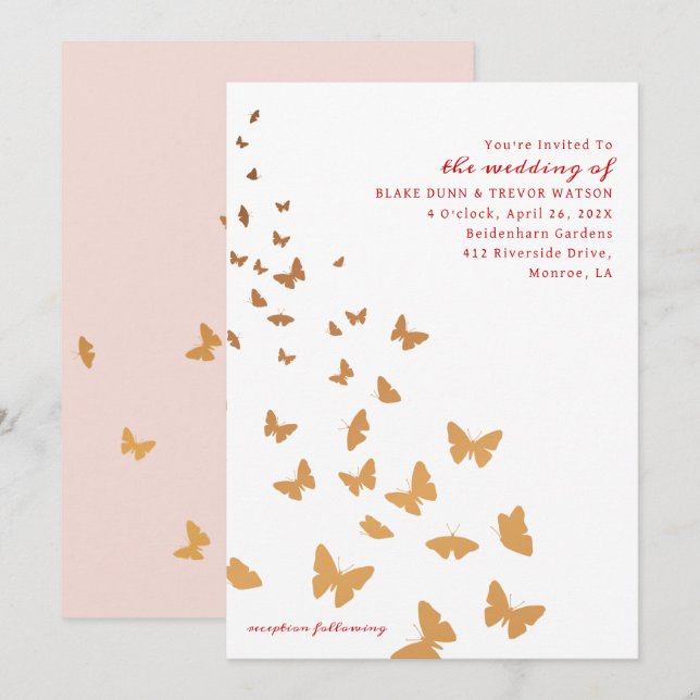 GOLDEN BUTTERFLIES WEDDING INVITATION (Front/Back)