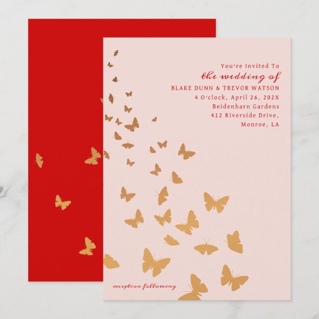 GOLDEN BUTTERFLIES WEDDING INVITATION (Front/Back)