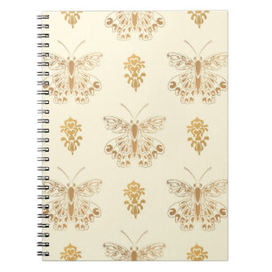Golden butterflies, white seamless vintage backgro notebook
