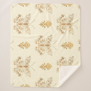 Golden butterflies, white seamless vintage backgro sherpa blanket