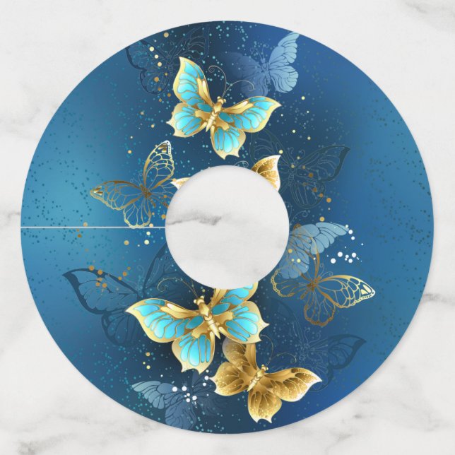 Golden butterflies wine glass tag (Front)