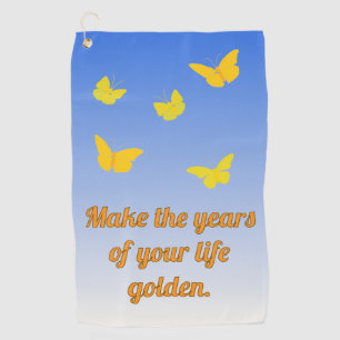 Golden Butterflies with text Golf Towel