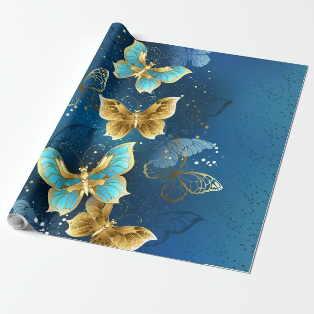 Golden butterflies wrapping paper (Unrolled)
