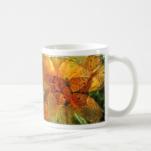 Golden butterfly and lily collage coffee mug