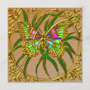 Golden Butterfly Birthday Party Invitations