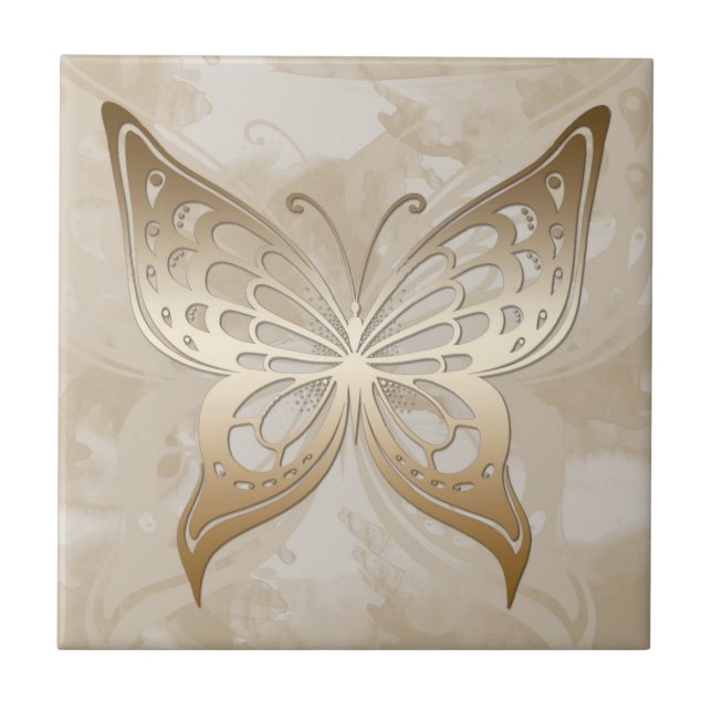 Golden Butterfly Ceramic Tile (Front)