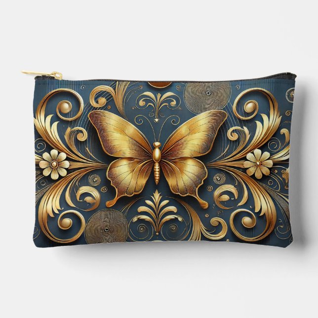 Golden Butterfly Design Accessory Pouch (Front)