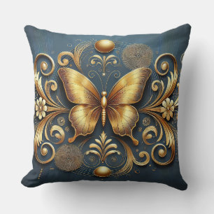 Golden Butterfly Design Cushion