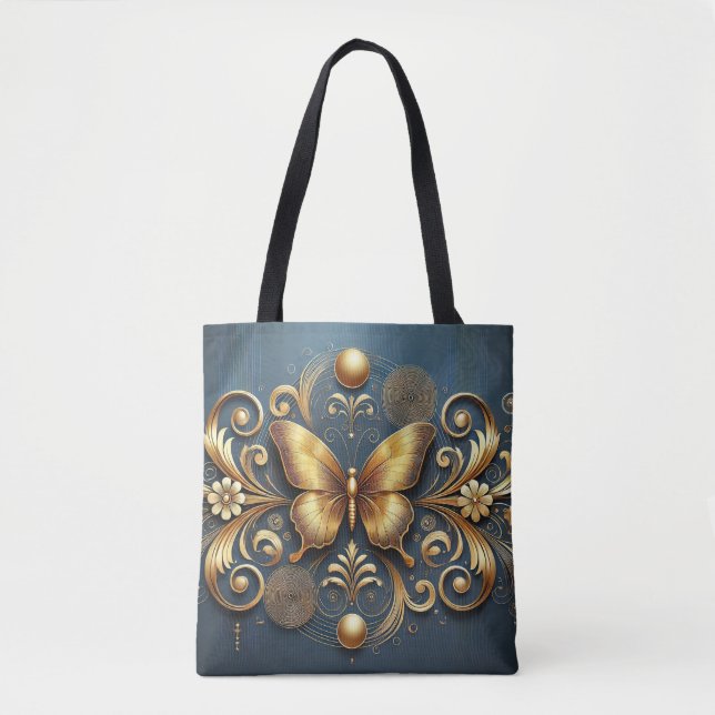 Golden Butterfly Design Tote Bag (Front)