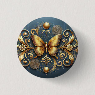 🦋 Golden Butterfly Elegant Luxury Floral Nature 3 Cm Round Badge