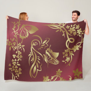 Golden butterfly fleece blanket