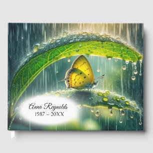 Golden Butterfly On a Leaf In the Rain Guest Book
