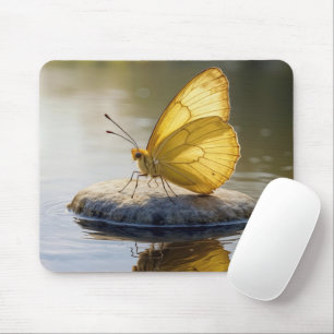 Golden Butterfly On a Rock in Water Mouse Pad
