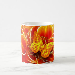 Golden Butterfly on Fiery Abstract Background Coffee Mug