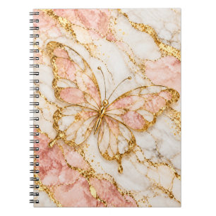 Golden Butterfly Pink Marble Elegance Notebook