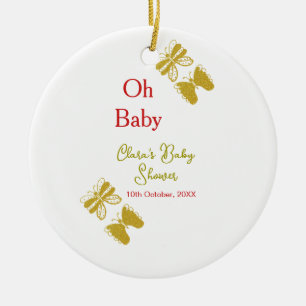 Golden butterfly red baby shower oh baby modern ceramic ornament