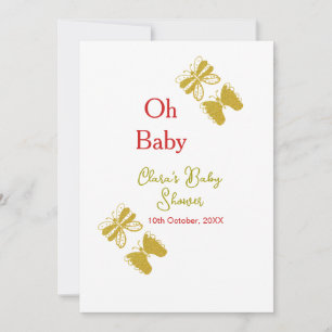 Golden butterfly red baby shower oh baby modern holiday card