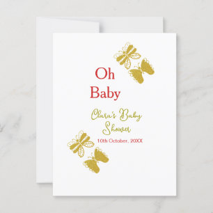 Golden butterfly red baby shower oh baby modern postcard