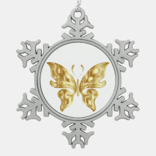 GOLDEN BUTTERFLY SNOWFLAKE PEWTER CHRISTMAS ORNAME SNOWFLAKE PEWTER CHRISTMAS ORNAMENT