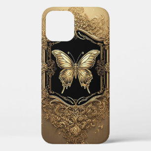 Golden Butterfly within Ornate Framed Design iPhone 12 Pro Case