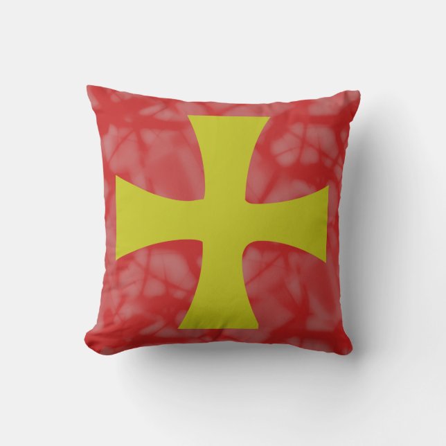 Golden Byzantine Cross Red Background Cushion (Front)