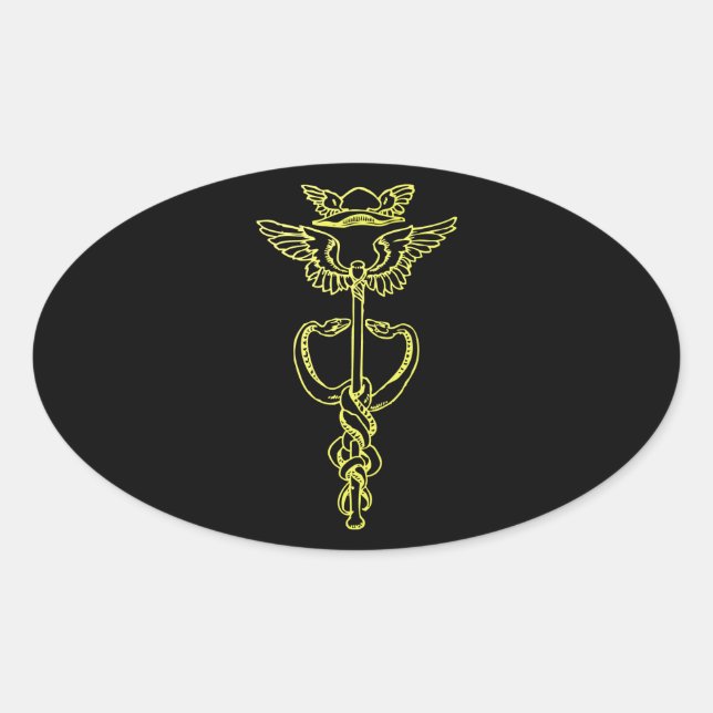 Golden Caduceus Oval Sticker (Front)