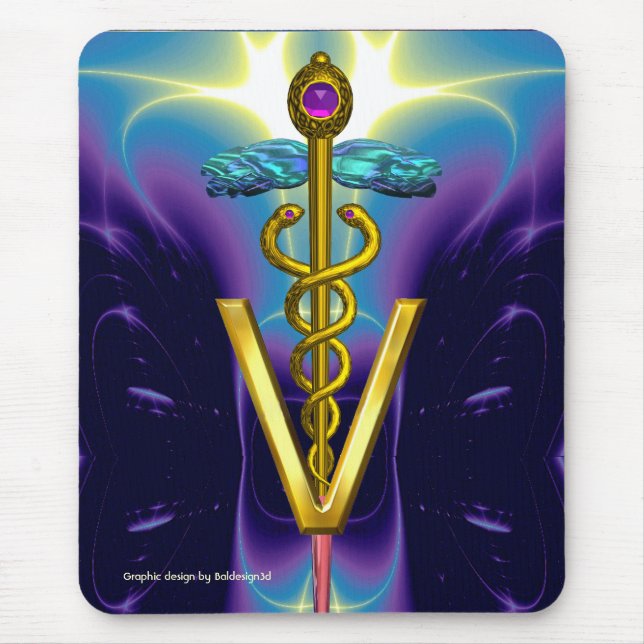 GOLDEN CADUCEUS VETERINARY SYMBOL /  Blue Purple Mouse Pad (Front)