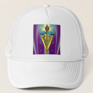 GOLDEN CADUCEUS VETERINARY SYMBOL / Blue Purple Trucker Hat