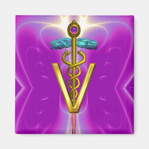 GOLDEN CADUCEUS VETERINARY SYMBOL Fuchsia Pink Magnet