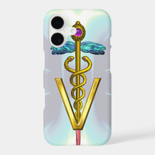 GOLDEN CADUCEUS VETERINARY SYMBOL Light Blue Teal