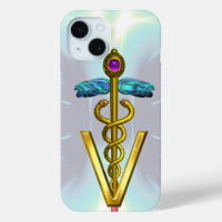 GOLDEN CADUCEUS VETERINARY SYMBOL Light Blue Teal