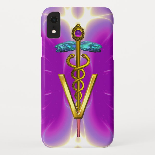 GOLDEN CADUCEUS VETERINARY SYMBOL / Pink Fuchsia Case-Mate iPhone Case (Back)