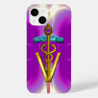 GOLDEN CADUCEUS VETERINARY SYMBOL / Pink Fuchsia