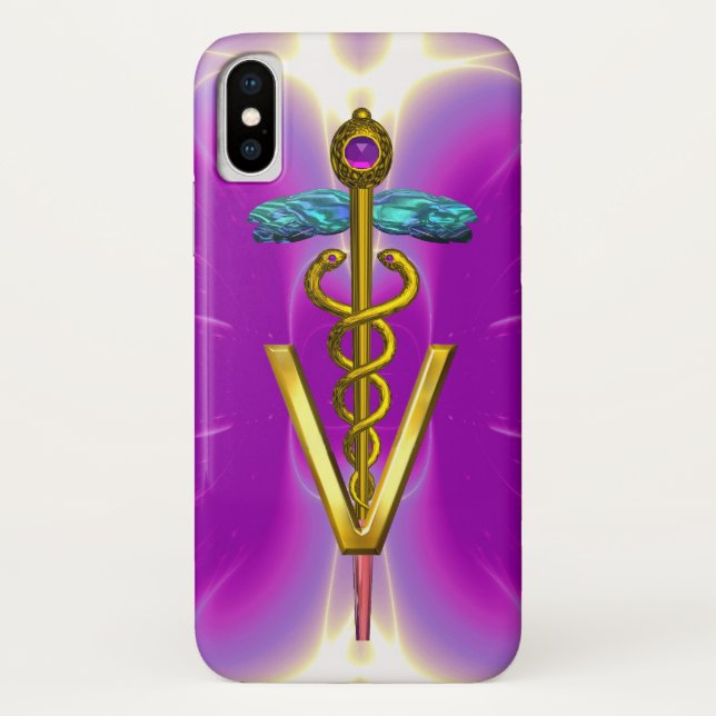 GOLDEN CADUCEUS VETERINARY SYMBOL / Pink Fuchsia Case-Mate iPhone Case (Back)