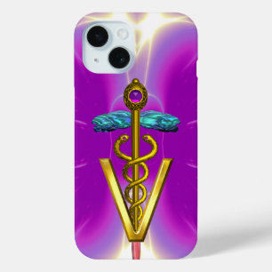 GOLDEN CADUCEUS VETERINARY SYMBOL / Pink Fuchsia iPhone 15 Case