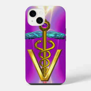 GOLDEN CADUCEUS VETERINARY SYMBOL / Pink Fuchsia iPhone Case